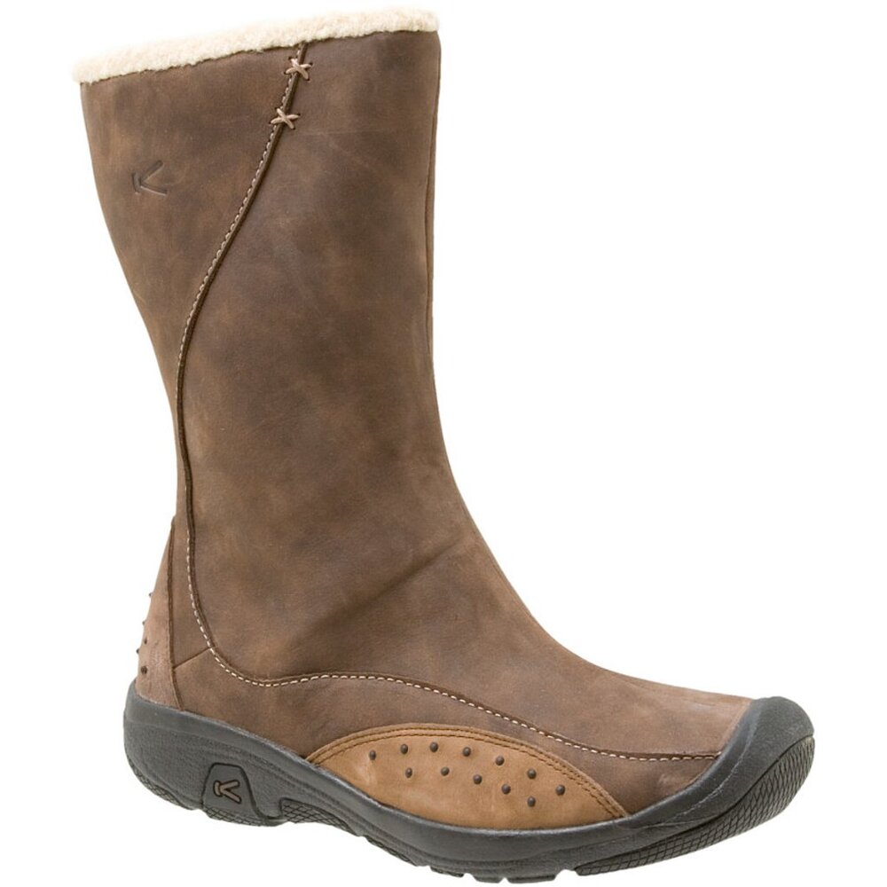 KEEN WOMEN'S BROWN LEATHER ZIP WINTER BOOTS